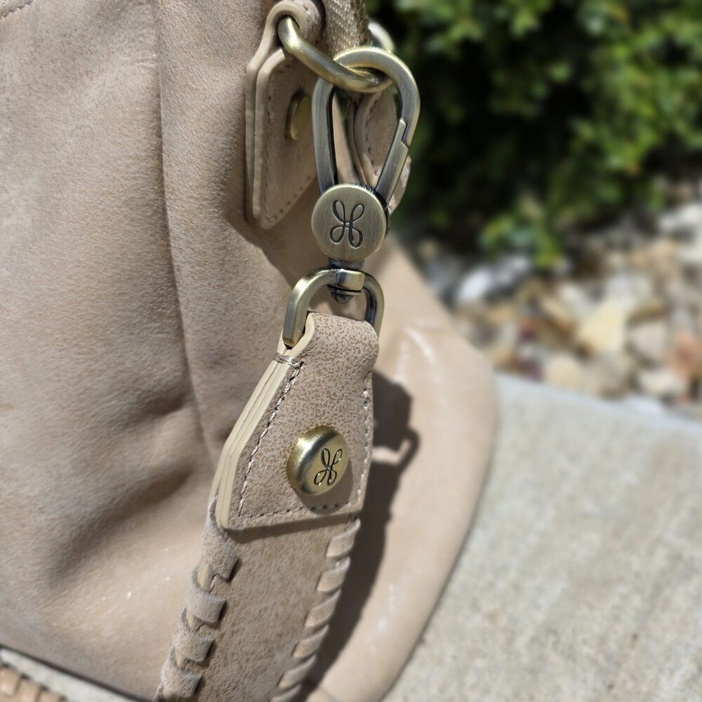 HOBO Sheila Medium Shoulder Bag Crossbody Top Handle Purse Golden Nubuck Leather - Picture 2 of 6